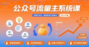 公众号流量主系统课,AI暴力玩法,复制粘贴打造副业,日入5张 +【附工具指令】-网赚项目众筹网