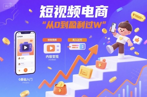 短视频电商：短视频变现从0到盈利过W-网赚项目众筹网