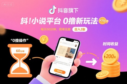 抖音旗下小说平台0撸新玩法，每天挂G60分钟，简单无脑，日入2张【揭秘】-网赚项目众筹网