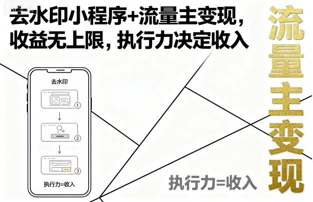 去水印小程序+流量主变现，收益无上限，执行力决定收入-网赚项目众筹网