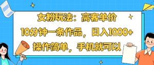 女粉玩法:高客单价,10分钟一条作品,日入1k+操作简单,手机就可以-网赚项目众筹网
