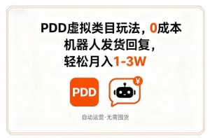 PDD虚拟类目玩法,0成本,机器人发货回复,轻松月入1-3W-网赚项目众筹网