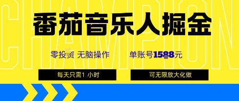 番茄音乐人掘金，单账号最高可撸1k+，可无限矩阵去做，零投入-网赚项目众筹网