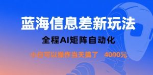 蓝海信息差新玩法,全程AI矩阵自动化小白可以操作当天搞了1k+-网赚项目众筹网