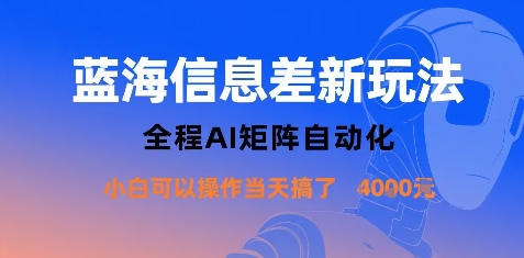 蓝海信息差新玩法，全程AI矩阵自动化小白可以操作当天搞了1k+-网赚项目众筹网