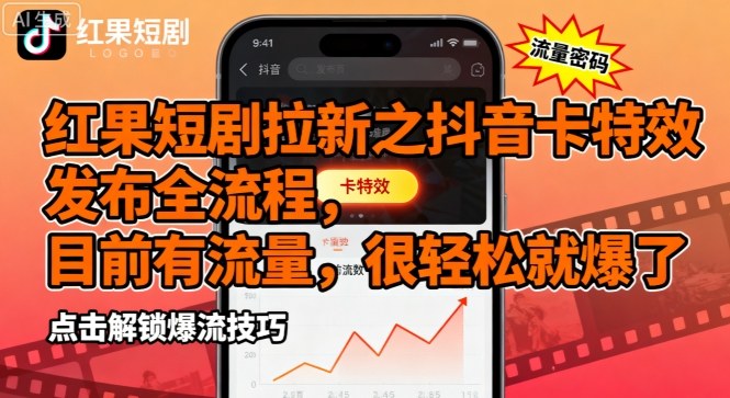 红果短剧拉新之抖音卡特效发布全流程，目前有流量，很轻松就爆了-网赚项目众筹网