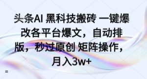 头条AI 黑科技搬砖 一键爆改各平台爆文,自动排版,秒过原创 矩阵操作,月入3w+【揭秘】-网赚项目众筹网