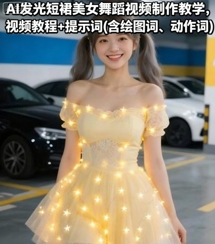 AI发光短裙美女舞蹈视频制作教学，视频教程+提示词(含绘图词、动作词)-网赚项目众筹网