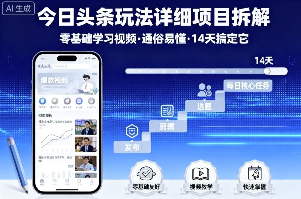 今日头条玩法详细项目拆解，零基础学习视频 通俗易懂 14天搞定它-网赚项目众筹网