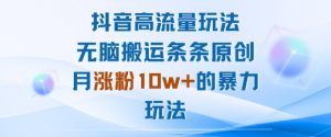 抖音高流量玩法:无脑搬运条条原创,月涨粉10w+的暴力玩法-网赚项目众筹网