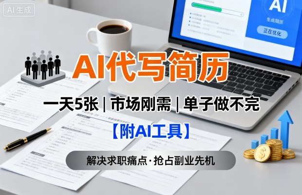 AI代写简历，一天5张，今年找工作难，市场刚需，单子做不完【附AI工具】-网赚项目众筹网