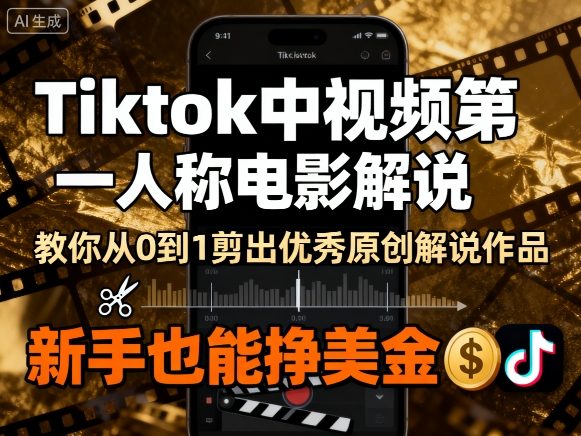 Tiktok中视频第一人称电影解说，教你从0到1剪出一个优秀的原创解说作品，新手也能挣美金-网赚项目众筹网
