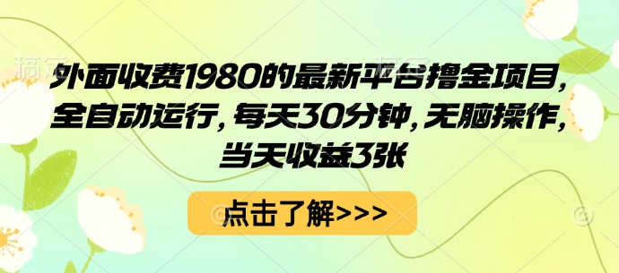 外面收费1980的最新平台撸金项目，全自动运行，每天30分钟，无脑操作，当天收益3张【揭秘】-网赚项目众筹网