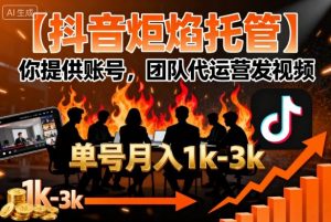 【抖音炬焰托管】你提供账号,团队代运营发视频,单号月入1k+【揭秘】-网赚项目众筹网