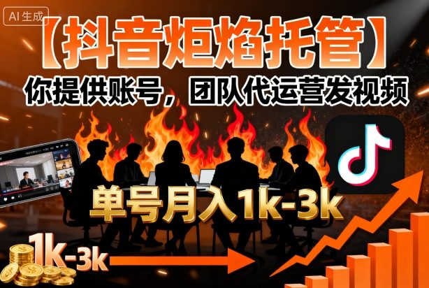 【抖音炬焰托管】你提供账号，团队代运营发视频，单号月入1k+【揭秘】-网赚项目众筹网