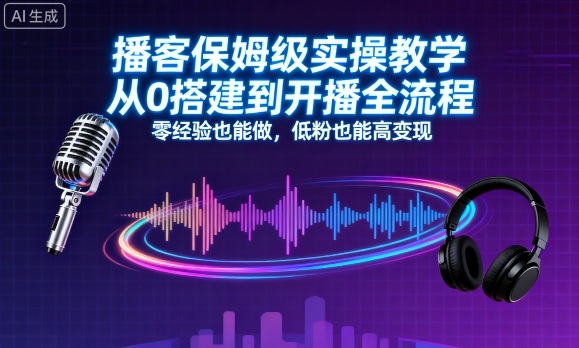 播客保姆级实操教学，从0搭建到开播全流程，零经验也能做，低粉也能高变现-网赚项目众筹网