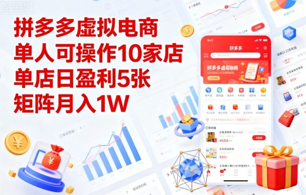 拼多多虚拟电商，单人可操作10家店，单店日盈利5张，矩阵月入1W+【揭秘】-网赚项目众筹网