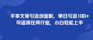 手掌文案引流创业粉,单日引流100+,可适用任何行业,小白轻松上手-网赚项目众筹网