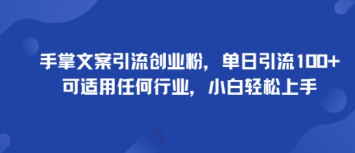手掌文案引流创业粉，单日引流100+，可适用任何行业，小白轻松上手-网赚项目众筹网