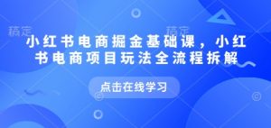 小红书电商掘金课,小红书电商项目玩法全流程拆解(更新9月)-网赚项目众筹网