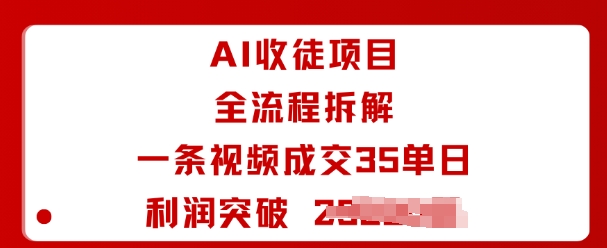 AI收徒项目全流程拆解一条视频成交35单日利润突破1k+-网赚项目众筹网
