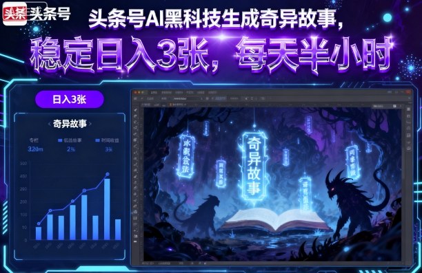 头条号AI黑科技生成奇异故事，稳定日入3张，每天半小时-网赚项目众筹网