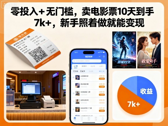 零投入+无门槛，卖电影票10天到手7k+，新手照着做就能变现【揭秘】-网赚项目众筹网