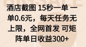 酒店截图15秒一单,一单0.6米,每天任务无上限,全网首发可矩阵单日收益3张【揭秘】-网赚项目众筹网