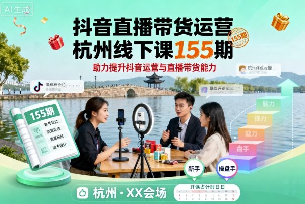 抖音直播带货运营杭州线下课155期，助力提升抖音运营与直播带货能力-网赚项目众筹网