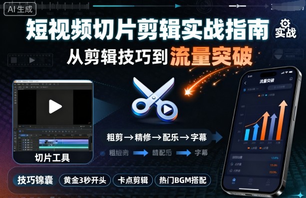 短视频切片剪辑实战指南，从剪辑技巧到流量突破-网赚项目众筹网