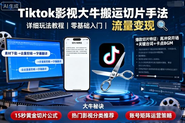 Tiktok影视大牛搬运切片手法，详细玩法教程-网赚项目众筹网