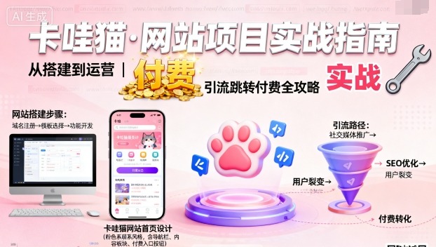 卡哇猫·网站项目，网站搭建与运营以及引流跳转付费-网赚项目众筹网