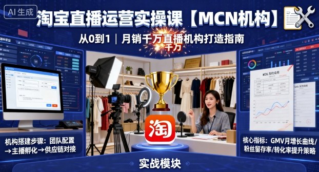 淘宝直播运营实操课【MCN机构】，从0到1做一家月销千W的直播机构-网赚项目众筹网