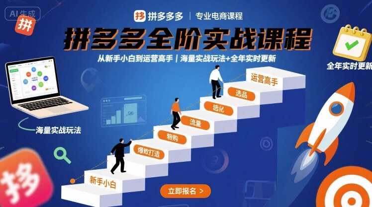 拼多多全阶实战课程，从新手小白到运营高手，海量实战玩法+全年实时更新【2025年9月更新】-网赚项目众筹网