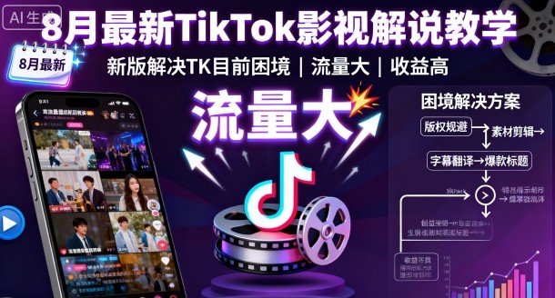 8月最新TikTok影视解说教学，新版解决TK目前困境，流量大，收益高-网赚项目众筹网