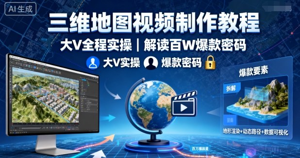 三维地图视频制作教程，大V全程实操，解读百W爆款密码-网赚项目众筹网