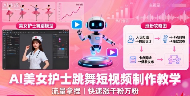 AI美女护士跳舞短视频制作教学，流量拿捏，快速涨千粉万粉【提示词+视频教程】-网赚项目众筹网