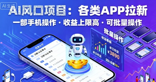 AI风口项目，各类APP拉新，一部手机就可以操作，收益上限高，可批量操作-网赚项目众筹网