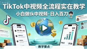 TikTok中视频全流程实操教学，小白做tk中视频，日入百刀-网赚项目众筹网