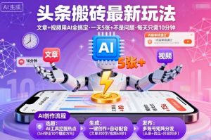 头条搬砖最新玩法,文章+视频用AI全搞定,一天5张+不是问题,每天只需10分钟-网赚项目众筹网