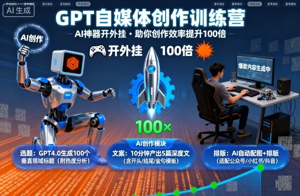 GPT自媒体创作训练营：AI神器开外挂，助你创作效率提升100倍-网赚项目众筹网