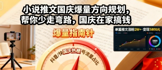 小说推文国庆爆量方向规划，帮你少走弯路，国庆在家搞钱-网赚项目众筹网