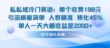 私域冷门赛道单个收费198米引流模板简单人群精准 45%的转化率单人一天大概收益多张-网赚项目众筹网