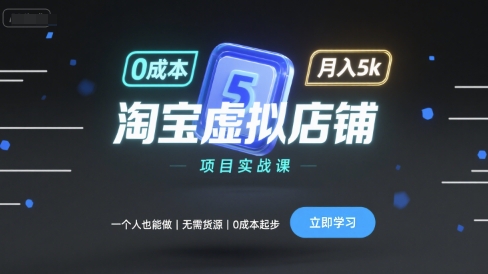 淘宝虚拟店铺项目实战课，一个人也能做，无需货源、0成本起步，月入5k-网赚项目众筹网