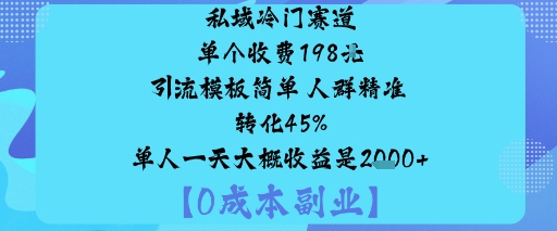 私域冷门赛道:单个收费198米引流模板简单人群精准转化45%单人一天大概收益是1k+-网赚项目众筹网