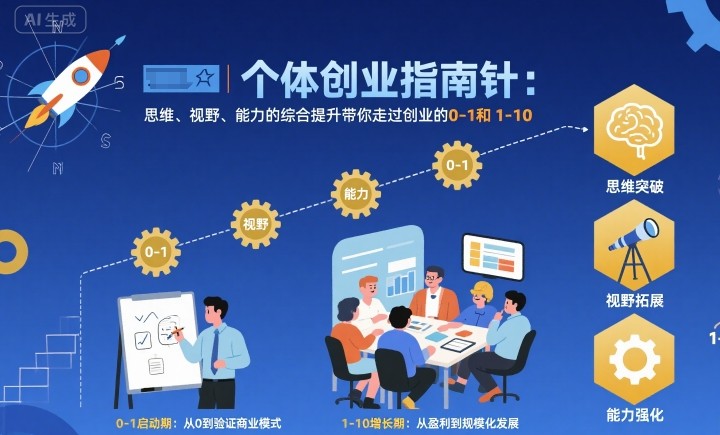 个体创业指南针，思维、视野、能力的综合提升带你走过创业的0-1和1-10【音频】-网赚项目众筹网