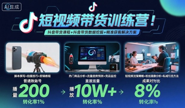 短视频带货训练营，抖音带货课程+抖音带货数据挖掘+精准获客解决方案-网赚项目众筹网