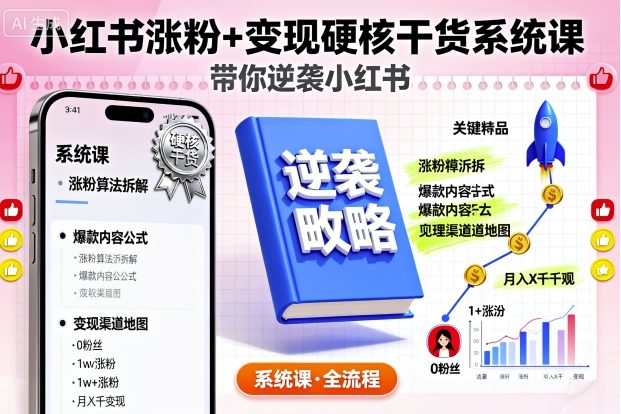 小红书涨粉+变现硬核干货系统课，带你逆袭小红书-网赚项目众筹网