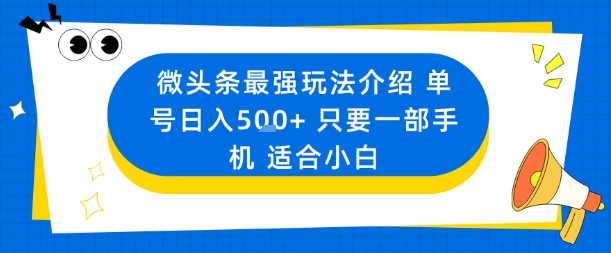 微头条最强玩法介绍一个号日入5张+只要一部手机适合小白-网赚项目众筹网
