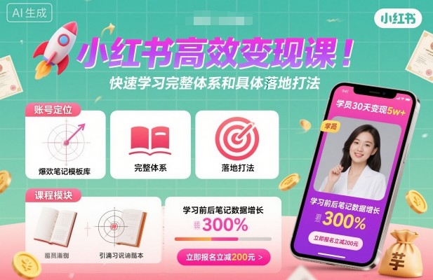 小红书高效变现课，快速学习小红书完整体系和具体落地打法-网赚项目众筹网